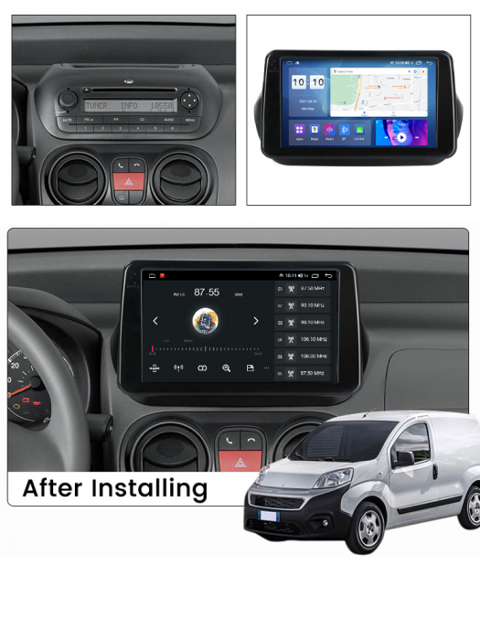 Navigatie dedicata Fiat Qubo 2008-2017, 12GB RAM 256GB ROM, Android 13, Rezolutie 2K, Display QLED, 9", DSP, Carplay, Android Auto, Internet, Youtube, Waze, Wi Fi, USB [5]