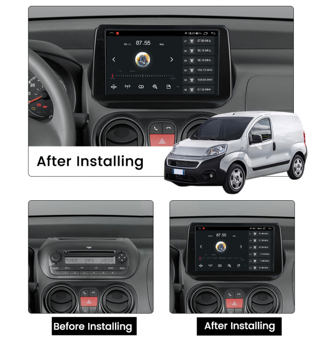 Navigatie dedicata Fiat Qubo 2008-2017, 12GB RAM 256GB ROM, Android 13, Rezolutie 2K, Display QLED, 9", DSP, Carplay, Android Auto, Internet, Youtube, Waze, Wi Fi, USB [8]
