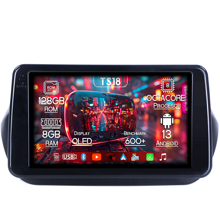 Navigatie dedicata Fiat Qubo 2008-2017, 8GB RAM 128GB ROM, Octacore, Platforma TS18, Android 13, Display QLED 9”, Suporta camera 360º, DSP, Carplay&Android Auto, SIM 4G, Ventilator Activ [1]