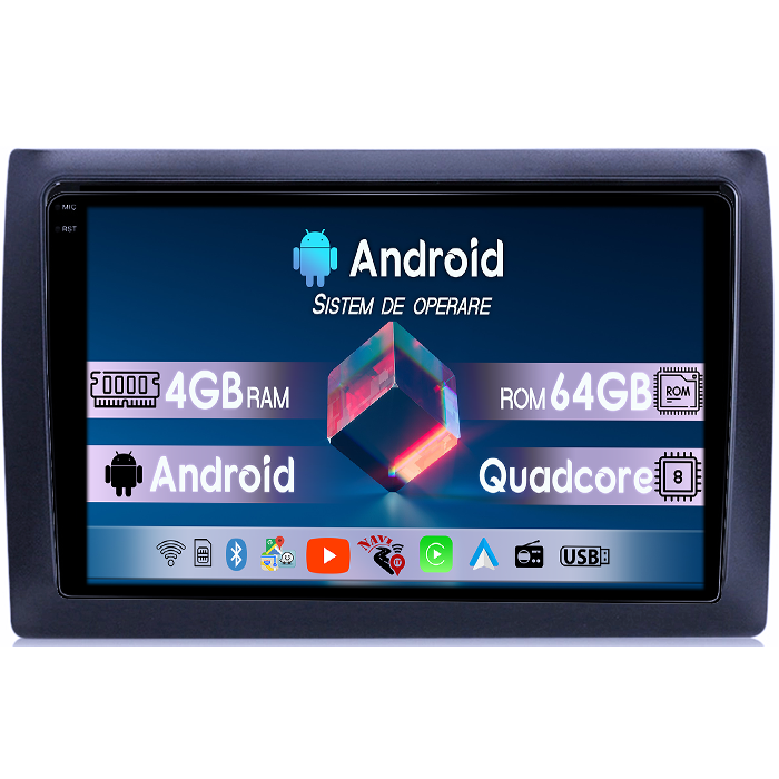 Navigatie dedicata Fiat Stilo 2010, 4GB RAM 64GB ROM, Quadcore, Android 14, Display QLED 1K 9", DSP, Carplay&Android Auto, Suport camere AHD [1]