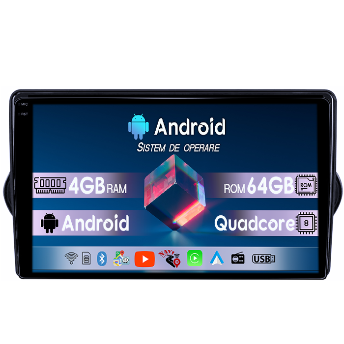 Navigatie dedicata Fiat TIPO, Egea 2015, 4GB RAM 64GB ROM, Quadcore, Android 14, Display QLED 1K 9", DSP, Carplay&Android Auto, Suport camere AHD [1]