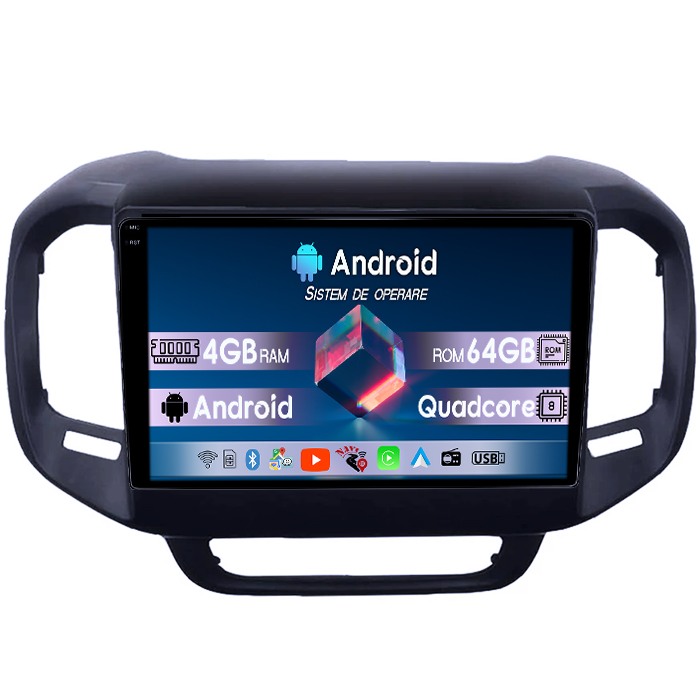 Navigatie dedicata Fiat Toro 2016-2019, 4GB RAM 64GB ROM, Quadcore, Android 14, Display QLED 1K 9", DSP, Carplay&Android Auto, Suport camere AHD [1]