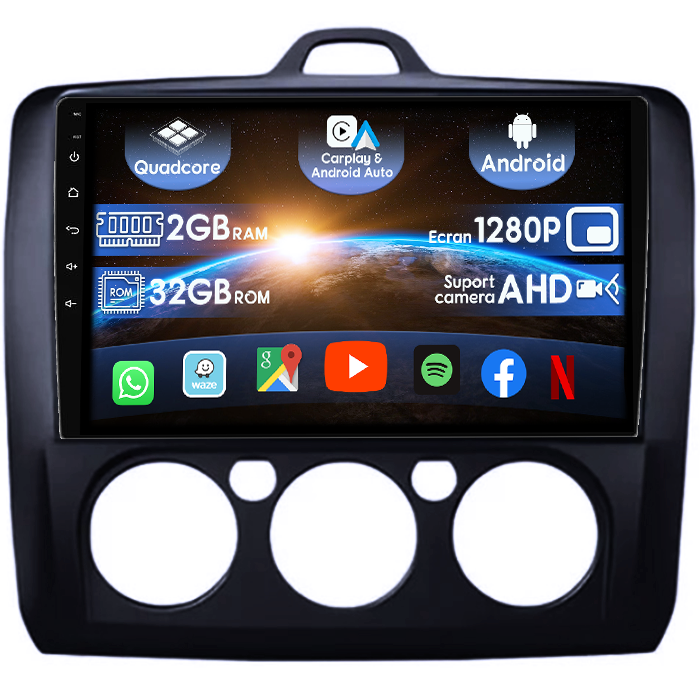 (Resigilata) Navigatie dedicata Focus 2004-2011 Clima Manuala, Neagra, 2GB RAM 32GB ROM, Quad Core, Display 9" IPS Full HD, Carplay&Android Auto, Android 14, , Suport camere AHD [1]