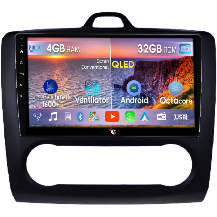 Navigatie dedicata Focus 2004-2011 Clima Automata, Neagra, 4GB RAM 32GB ROM, Octacore, Android 14, Display QLED 9", DSP, Carplay&Android Auto, SIM 4G, Bluetooth, Ventilator Activ [1]