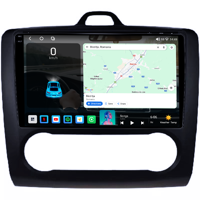 Navigatie dedicata Focus 2004-2011 Clima Automata, Neagra, 4GB RAM 64GB ROM, Octacore, Android 14, Display QLED 1K 9", Carplay&Android Auto, SIM 4G, Ventilator Activ [2]