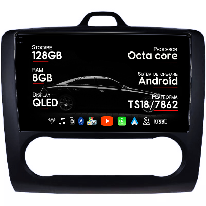 Navigatie dedicata Focus 2004-2011 Clima Automata, Neagra, 8GB RAM 128GB ROM, Octacore, Platforma TS18, Android 14, Display QLED 9", Suporta camera 360", DSP, Carplay&Android Auto, SIM 4G, Ventilat [1]