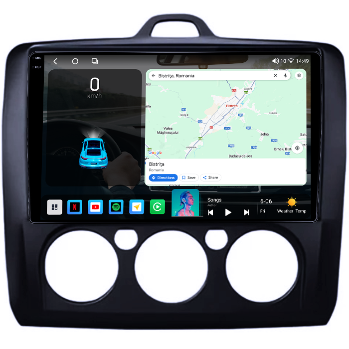 Navigatie dedicata Focus 2004-2011 Clima Manuala, Neagra, 4GB RAM 64GB ROM, Octacore, Android 14, Display QLED 1K 9", Carplay&Android Auto, SIM 4G, Ventilator Activ [2]