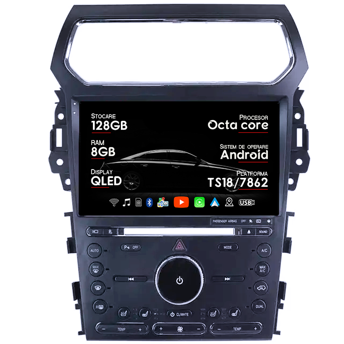 Navigatie dedicata Ford Explorer 2011-2019, 8GB RAM 128GB ROM, Octacore, Platforma TS18, Android 14, Display QLED 9", Suporta camera 360", DSP, Carplay&Android Auto, SIM 4G, Ventilator Activ [1]