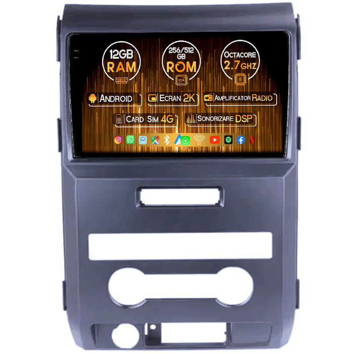 Navigatie dedicata Ford F150 2008-2014, 12GB RAM 256GB ROM, Android 13, Rezolutie 2K, Display QLED, 9", DSP, Carplay, Android Auto, Internet, Youtube, Waze, Wi Fi, USB [1]