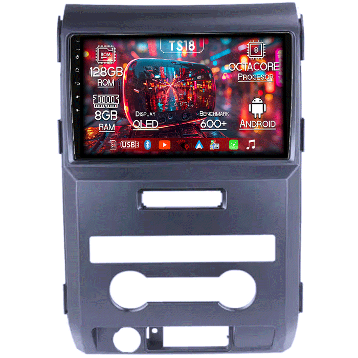 Navigatie dedicata Ford F150 2008-2014, 8GB RAM 128GB ROM, Octacore, Platforma TS18, Android 13, Display QLED 9”, Suporta camera 360º, DSP, Carplay&Android Auto, SIM 4G, Ventilator Activ [1]