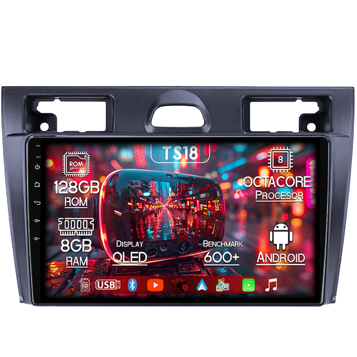 Navigatie dedicata Ford Fiesta Mk5 2002-2008, 8GB RAM 128GB ROM, Octacore, Platforma TS18, Android 13, Display QLED 9”, Suporta camera 360º, DSP, Carplay&Android Auto, SIM 4G, Ventilator Activ [1]
