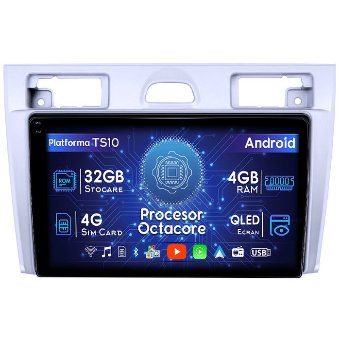 Navigatie dedicata Ford Fiesta MK5 2002-2008, Gri, 4GB RAM 32GB ROM, Octacore, Android 14, Display QLED 1K 9", DSP, Carplay&Android Auto, SIM 4G, Bluetooth, Ventilator Activ [1]