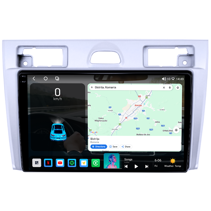 Navigatie dedicata Ford Fiesta MK5 2002-2008, Gri, 4GB RAM 64GB ROM, Octacore, Android 14, Display QLED 1K 9", Carplay&Android Auto, SIM 4G, Ventilator Activ [2]