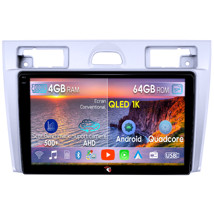 Navigatie dedicata Ford Fiesta MK5 2002-2008, Gri, 4GB RAM 64GB ROM, Octacore, Android 14, Display QLED 1K 9", Carplay&Android Auto, SIM 4G, Ventilator Activ [1]