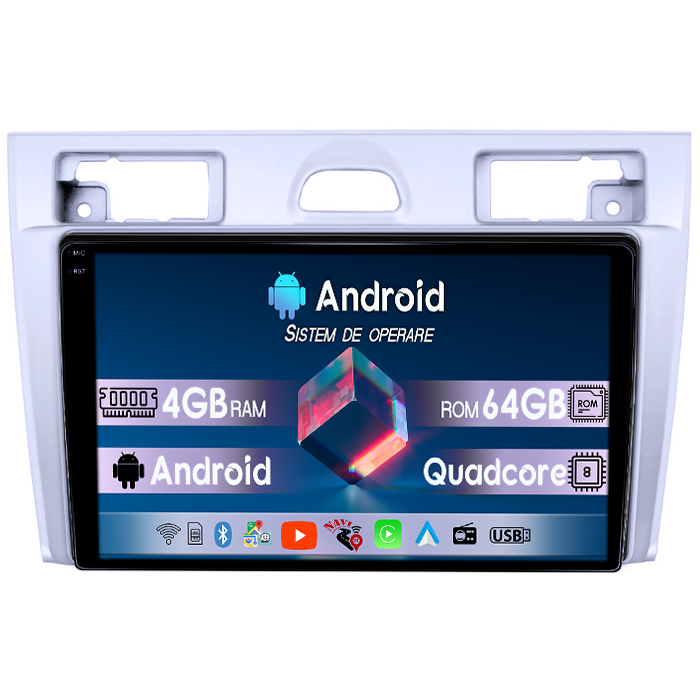Navigatie dedicata Ford Fiesta MK5 2002-2008, Gri, 4GB RAM 64GB ROM, Quadcore, Android 14, Display QLED 1K 9", DSP, Carplay&Android Auto, Suport camere AHD [1]