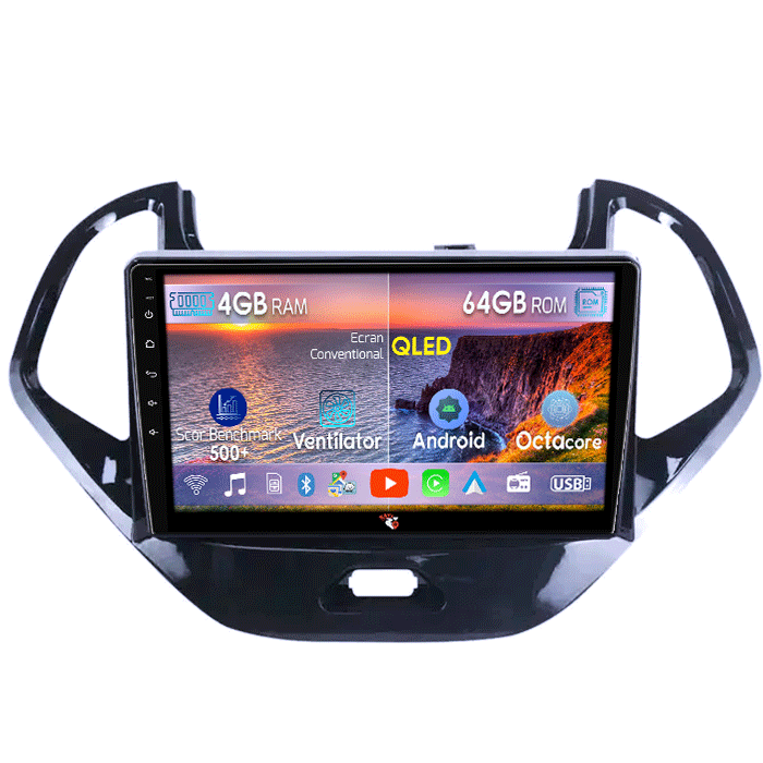 Navigatie dedicata Ford Figo 2015-2018, 4GB RAM 64GB ROM, Octacore, Android 13, Display QLED 9", DSP, Carplay, Android Auto, Internet, Youtube, Waze, WIFI, Bluetooth [1]