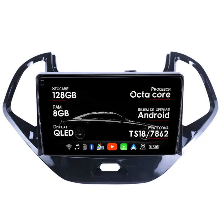 Navigatie dedicata Ford Figo 2015-2018, 8GB RAM 128GB ROM, Octacore, Platforma TS18, Android 14, Display QLED 9", Suporta camera 360", DSP, Carplay&Android Auto, SIM 4G, Ventilator Activ [1]