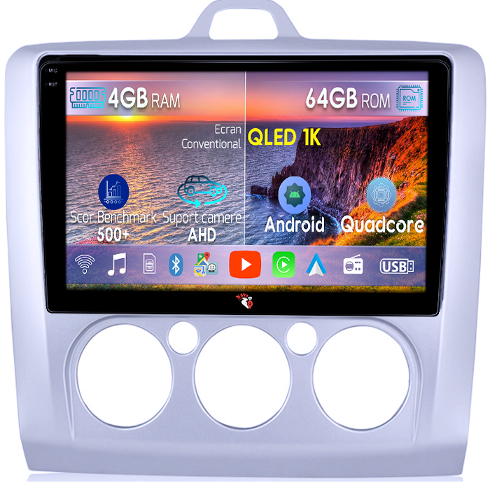 Navigatie dedicata Ford Focus 2 2004-2011, 4GB RAM 64GB ROM, Octacore, Android 14, Display QLED 1K 9", Carplay&Android Auto, SIM 4G, Ventilator Activ [1]