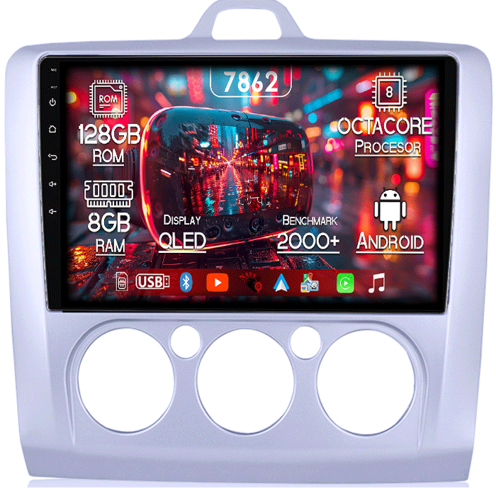 Navigatie dedicata Ford Focus 2 2004-2011, 8GB RAM 128GB ROM, Octacore, Platforma 7862,Android 13, Display QLED 9”, Suporta camera 360º, DSP, Carplay&Android Auto, SIM 4G, Ventilator Activ [1]