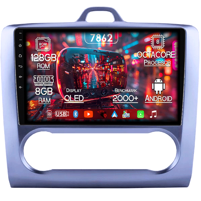Navigatie dedicata Ford Focus ( 2004 - 2011 ), 8GB RAM 128GB ROM, Octacore, Platforma 7862,Android 13, Display QLED 9”, Suporta camera 360º, DSP, Carplay&Android Auto, SIM 4G, Ventilator Activ [1]