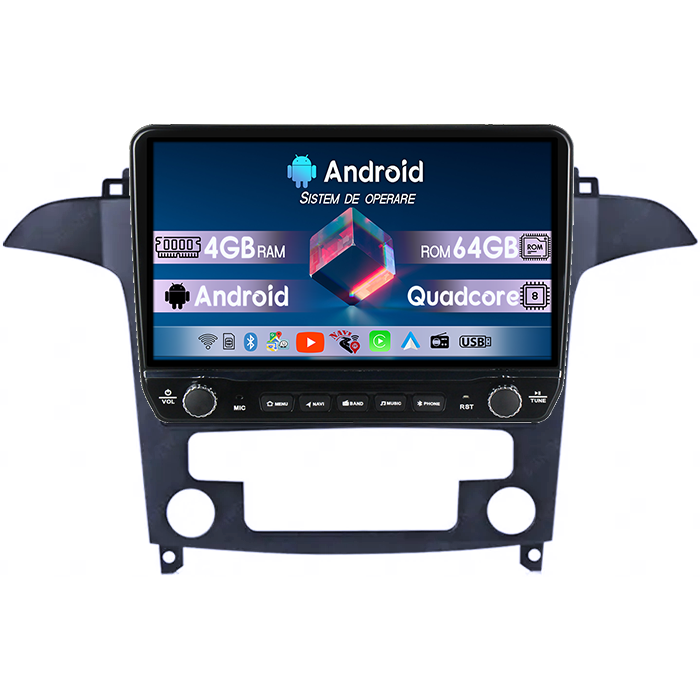 Navigatie dedicata Ford S-Max 2006-2015 Tesla cu butoane rotative model 2024, 4GB RAM 64GB ROM, Procesor Quadcore, Android 14, Display QLED 10", DSP, Carplay&Android Auto [1]