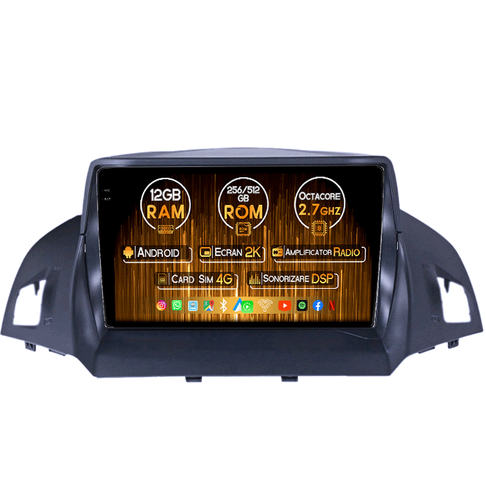 Navigatie dedicata Ford Kuga 2013-2018, 12GB RAM 256GB ROM, Android 13, Rezolutie 2K, Display QLED, 9", DSP, Carplay, Android Auto, Internet, Youtube, Waze, Wi Fi, USB [1]