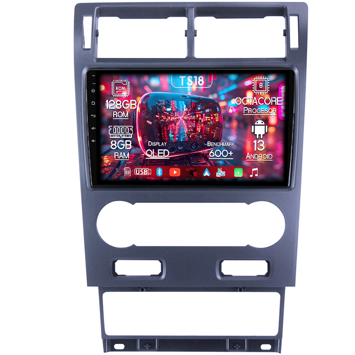 Navigatie dedicata Ford Mondeo 2000-2007, 8GB RAM 128GB ROM, Octacore, Platforma TS18, Android 13, Display QLED 9”, Suporta camera 360º, DSP, Carplay&Android Auto, SIM 4G, Ventilator Activ [1]