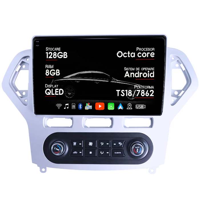 Navigatie dedicata Ford Mondeo 2007-2010, 8GB RAM 128GB ROM, Octacore, Platforma TS18, Android 14, Display QLED 10", Suporta camera 360", DSP, Carplay&Android Auto, SIM 4G, Ventilator Activ [1]