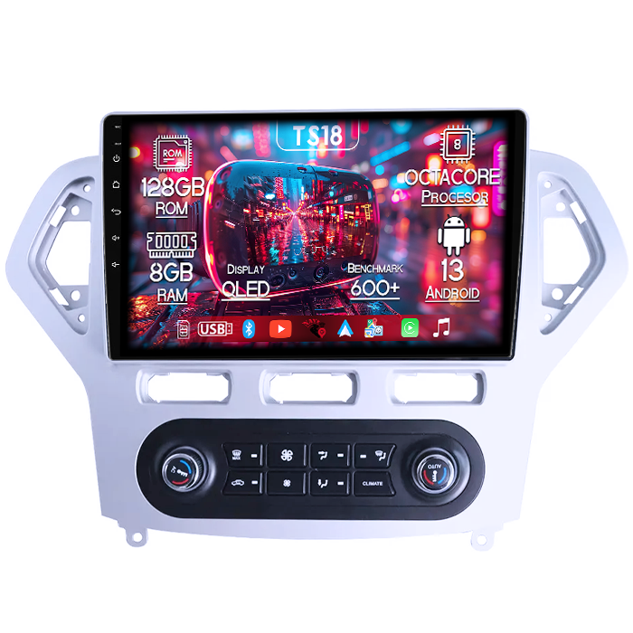 Navigatie dedicata Ford Mondeo 2007-2010, 8GB RAM 128GB ROM, Octacore, Platforma TS18, Android 13, Display QLED 10”, Suporta camera 360º, DSP, Carplay&Android Auto, SIM 4G, Ventilator Activ [1]