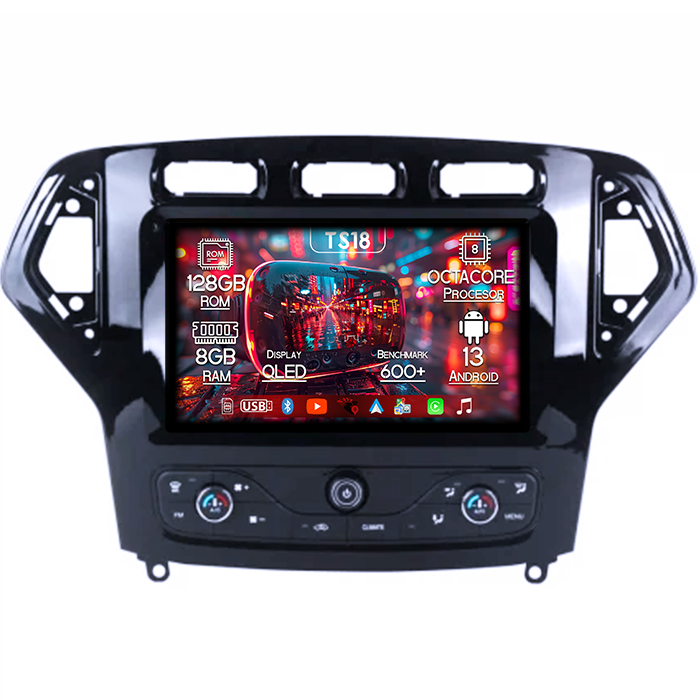 Navigatie dedicata Ford Mondeo 2007-2011, 8GB RAM 128GB ROM, Octacore, Platforma TS18, Android 13, Display QLED 9”, Suporta camera 360º, DSP, Carplay&Android Auto, SIM 4G, Ventilator Activ [1]