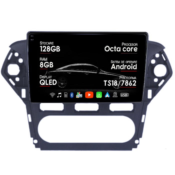 Navigatie dedicata Ford Mondeo 2010-2014, 8GB RAM 128GB ROM, Octacore, Platforma TS18, Android 14, Display QLED 10", Suporta camera 360", DSP, Carplay&Android Auto, SIM 4G, Ventilator Activ [1]