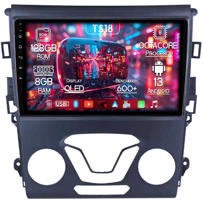 Navigatie dedicata Ford Mondeo 2014-2019, 8GB RAM 128GB ROM, Octacore, Platforma TS18, Android 13, Display QLED 9”, Suporta camera 360º, DSP, Carplay&Android Auto, SIM 4G, Ventilator Activ [1]