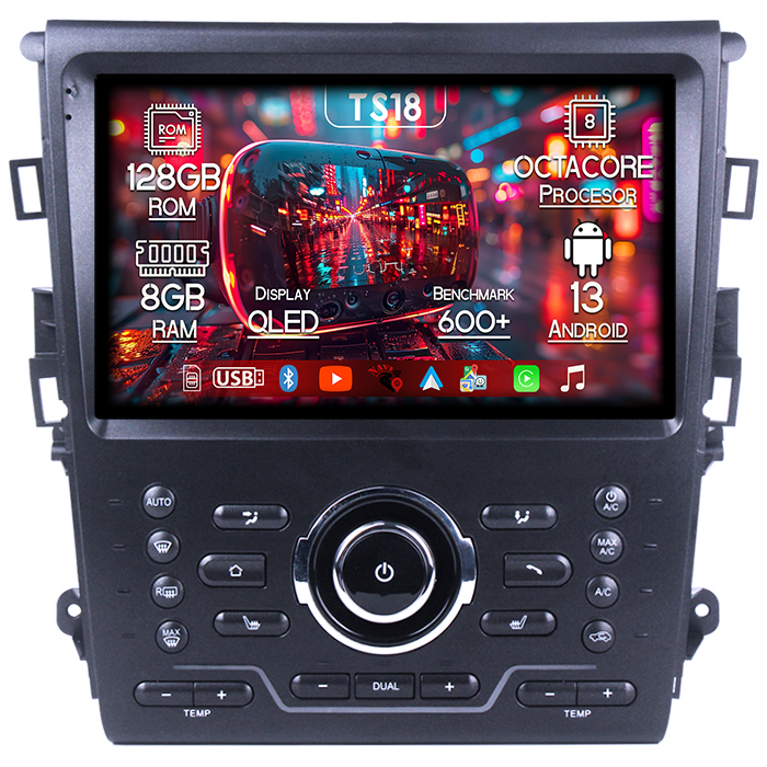 Navigatie dedicata Ford Mondeo 2014-2019, 8GB RAM 128GB ROM, Octacore, Platforma TS18, Android 13, Display QLED 9”, Suporta camera 360º, DSP, Carplay&Android Auto, SIM 4G, Ventilator Activ [1]