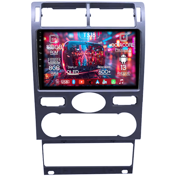 Navigatie dedicata Ford Mondeo 3 2000-2007, 8GB RAM 128GB ROM, Octacore, Platforma TS18, Android 13, Display QLED 9”, Suporta camera 360º, DSP, Carplay&Android Auto, SIM 4G, Ventilator Activ [1]