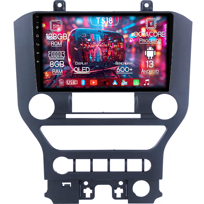 Navigatie dedicata Ford Mustang 2014-2021, 8GB RAM 128GB ROM, Octacore, Platforma TS18, Android 13, Display QLED 9”, Suporta camera 360º, DSP, Carplay&Android Auto, SIM 4G, Ventilator Activ [1]