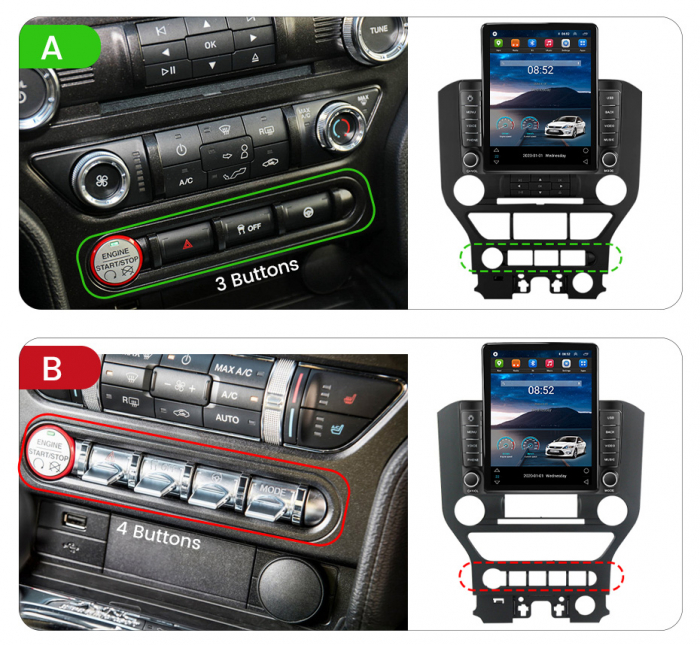 Navigatie dedicata Ford Mustang 2014-2021 ,Tesla Style, ANDROID 13,Carplay&Android Auto, 10 inch , 8+128GB, Internet, Aplicatii, Waze, Gps [3]