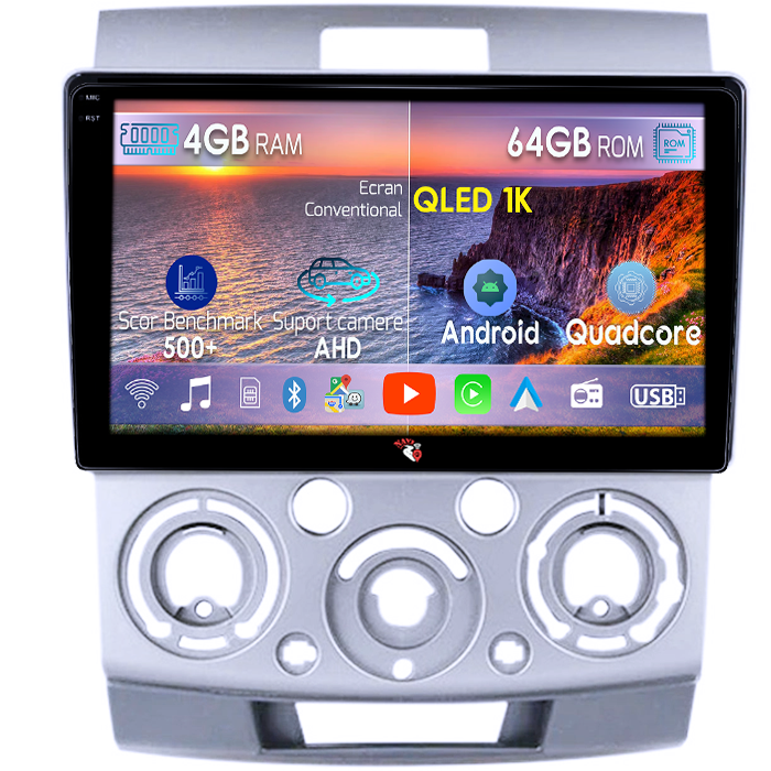 Navigatie dedicata Ford Ranger 2006-2011, 4GB RAM 64GB ROM, Octacore, Android 14, Display QLED 1K 9", Carplay&Android Auto, SIM 4G, Ventilator Activ [1]