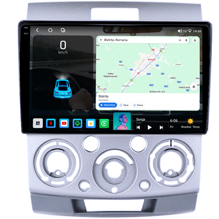 Navigatie dedicata Ford Ranger 2006-2011, 4GB RAM 64GB ROM, Octacore, Android 14, Display QLED 1K 9", Carplay&Android Auto, SIM 4G, Ventilator Activ [2]