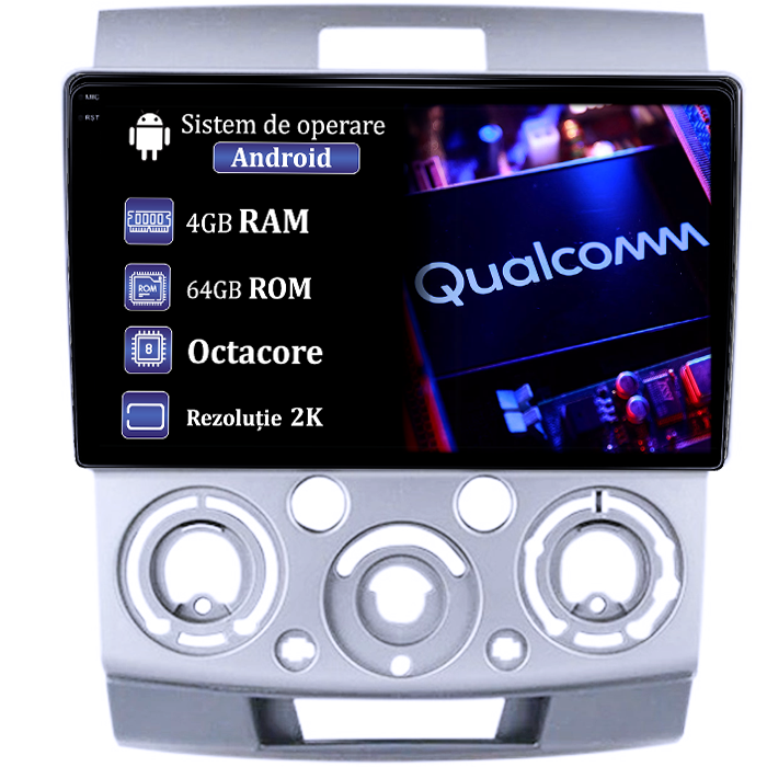 Navigatie dedicata Ford Ranger 2006-2011, 4GB RAM 64GB ROM, Procesor Qualcomm Octacore, Android 14, Rezolutie 2K, Display QLED 9", DSP, Carplay&Android Auto, SIM 4G [1]