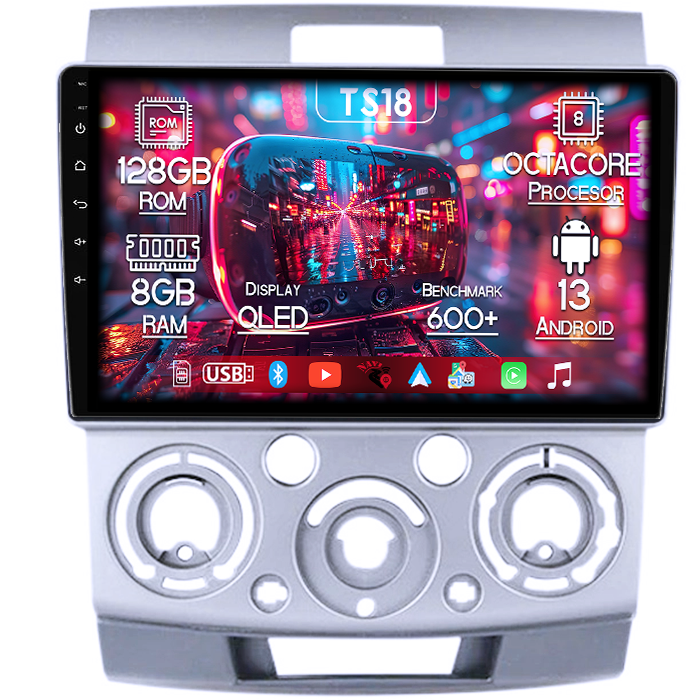 Navigatie dedicata Ford Ranger 2006-2011, 8GB RAM 128GB ROM, Octacore, Platforma TS18, Android 13, Display QLED 9”, Suporta camera 360º, DSP, Carplay&Android Auto, SIM 4G, Ventilator Activ [1]