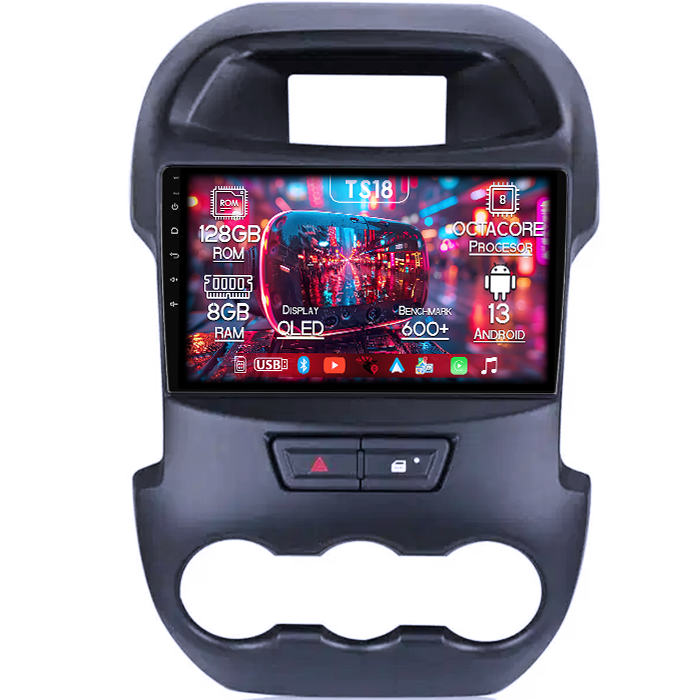 Navigatie dedicata Ford Ranger 2011-2016, 8GB RAM 128GB ROM, Octacore, Platforma TS18, Android 13, Display QLED 9”, Suporta camera 360º, DSP, Carplay&Android Auto, SIM 4G, Ventilator Activ [1]
