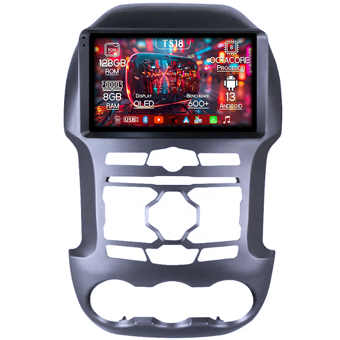 Navigatie dedicata Ford Ranger 2012-2014, 8GB RAM 128GB ROM, Octacore, Platforma TS18, Android 13, Display QLED 9”, Suporta camera 360º, DSP, Carplay&Android Auto, SIM 4G, Ventilator Activ [1]