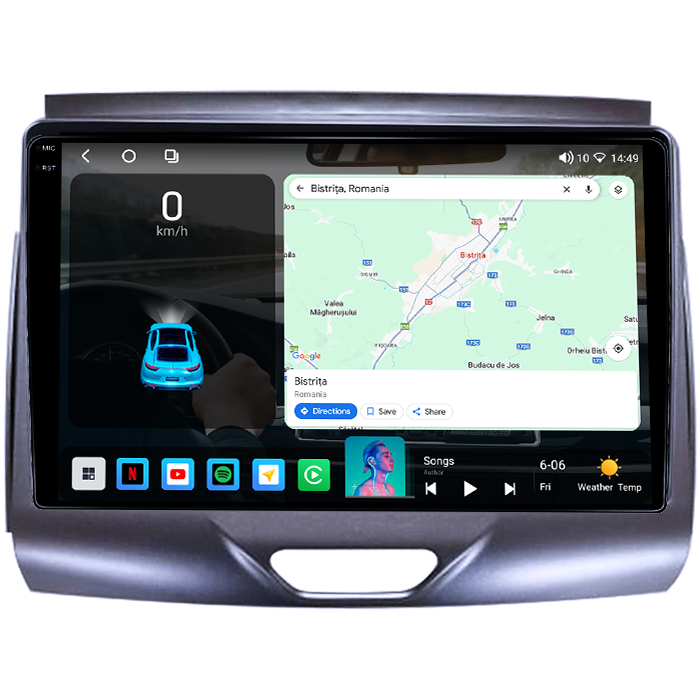 Navigatie dedicata Ford Ranger 2015-2020, 4GB RAM 64GB ROM, Octacore, Android 14, Display QLED 1K 9", Carplay&Android Auto, SIM 4G, Ventilator Activ [2]