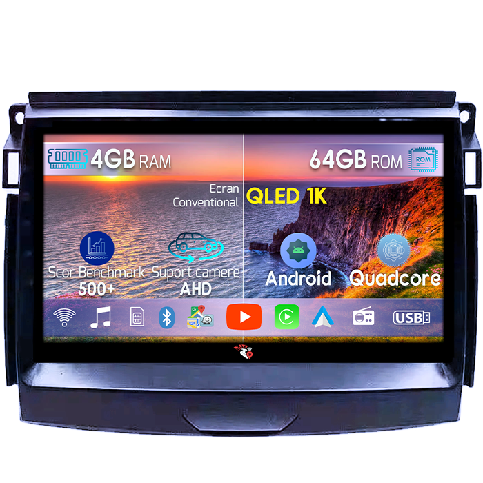 Navigatie dedicata Ford Ranger 2015-2020, 4GB RAM 64GB ROM, Octacore, Android 14, Display QLED 1K 9", Carplay&Android Auto, SIM 4G, Ventilator Activ [1]