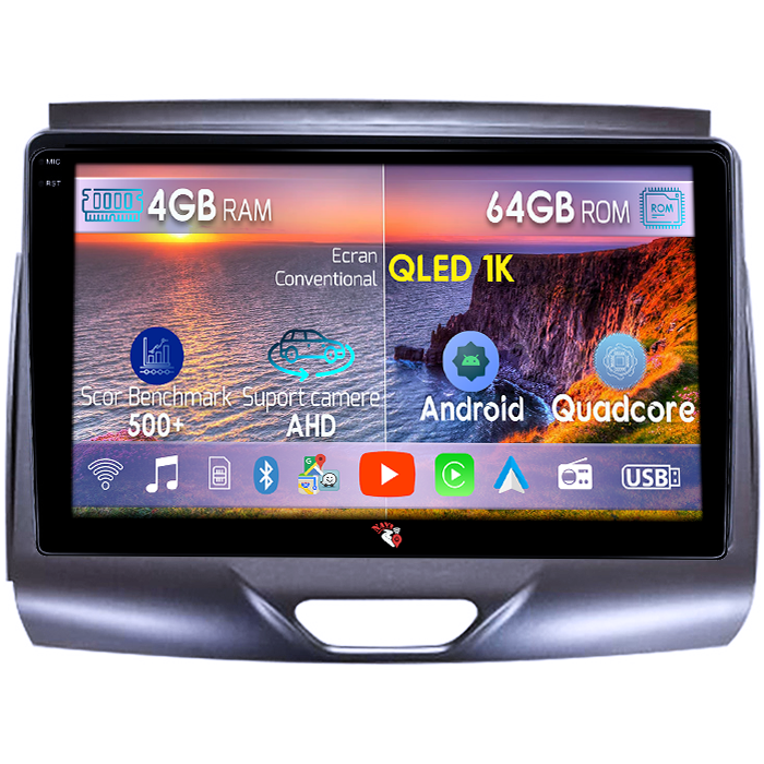 Navigatie dedicata Ford Ranger 2015-2020, 4GB RAM 64GB ROM, Octacore, Android 14, Display QLED 1K 9", Carplay&Android Auto, SIM 4G, Ventilator Activ [1]