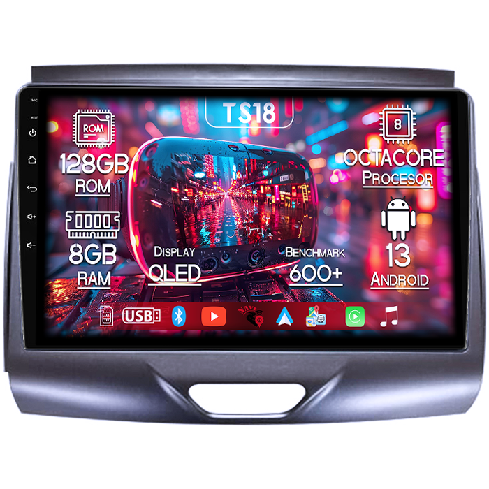 Navigatie dedicata Ford Ranger 2015-2020, 8GB RAM 128GB ROM, Octacore, Platforma TS18, Android 13, Display QLED 9”, Suporta camera 360º, DSP, Carplay&Android Auto, SIM 4G, Ventilator Activ [1]