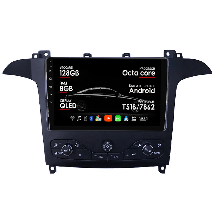 Navigatie dedicata Ford S-Max 2007-2008, 8GB RAM 128GB ROM, Octacore, Platforma TS18, Android 14, Display QLED 9”, Suporta camera 360º, DSP, Carplay&Android Auto, SIM 4G, Ventilator Activ [1]