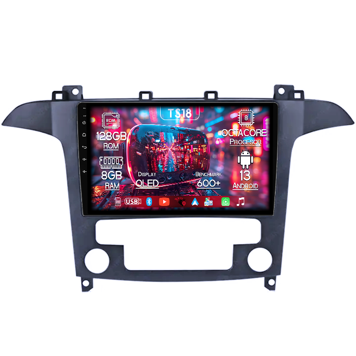 Navigatie dedicata Ford S-Max 2008-2010, 8GB RAM 128GB ROM, Octacore, Platforma TS18, Android 13, Display QLED 9”, Suporta camera 360º, DSP, Carplay&Android Auto, SIM 4G, Ventilator Activ [1]