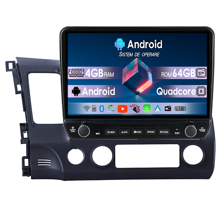 Navigatie dedicata Honda Civic 2006-2011 Tesla cu butoane rotative model 2024, 4GB RAM 64GB ROM, Procesor Quadcore, Android 14, Display QLED 10", DSP, Carplay&Android Auto [1]