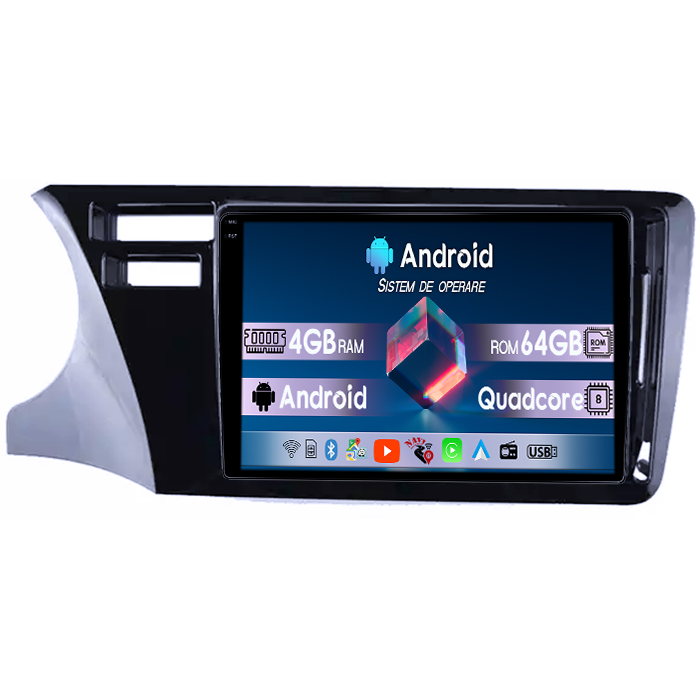 Navigatie dedicata Honda City 2014, 4GB RAM 64GB ROM, Quadcore, Android 14, Display QLED 1K 9", DSP, Carplay&Android Auto, Suport camere AHD [1]